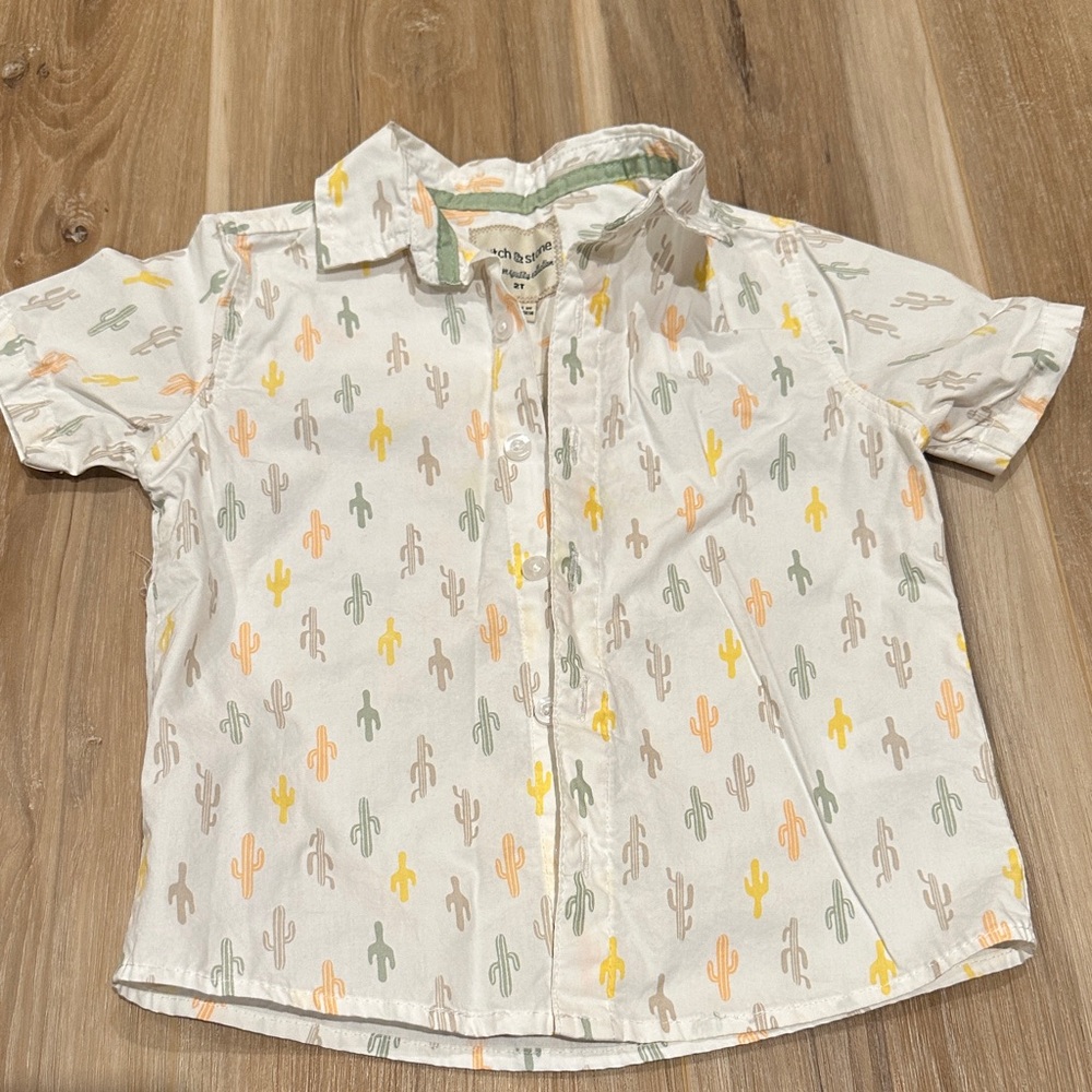 Kids Cactus Print Shirt - White with Multicolor Accents